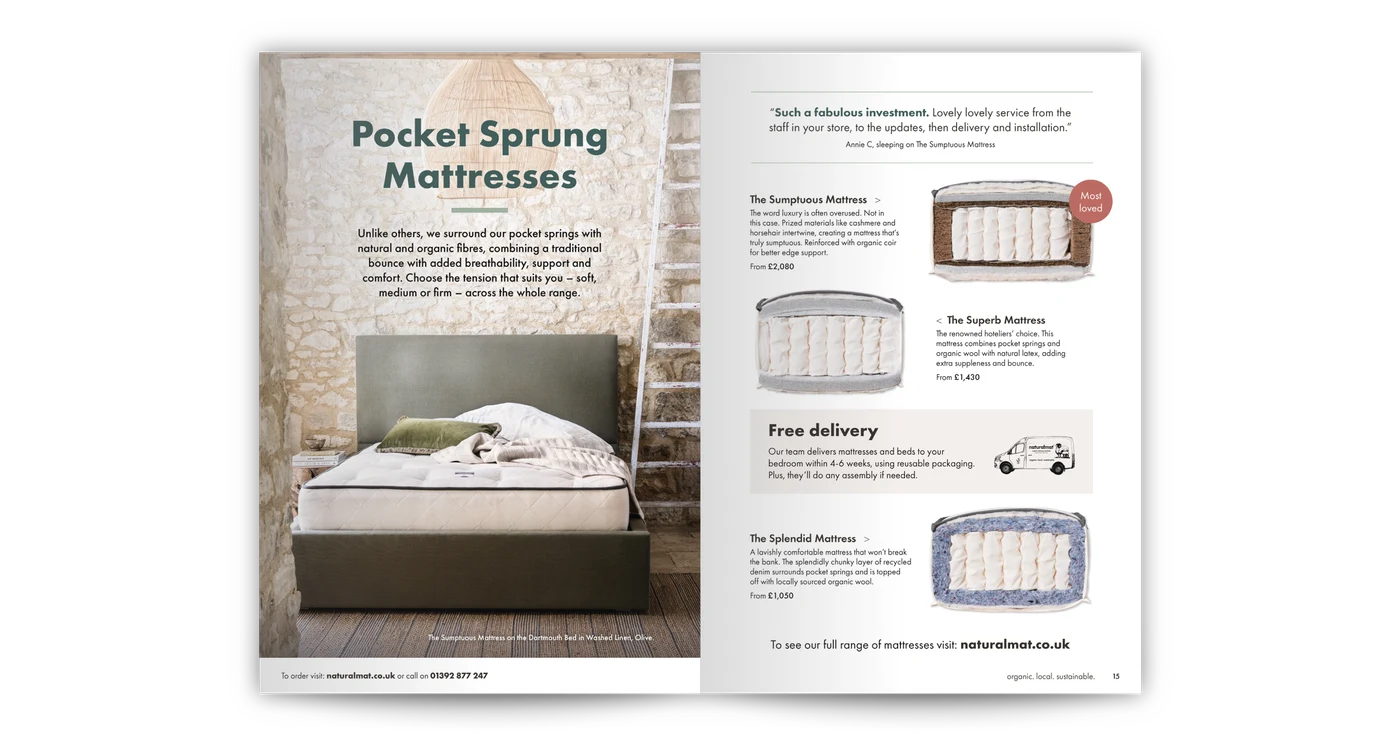 Naturalmat catalogue spread: Pocket Sprung Mattresses