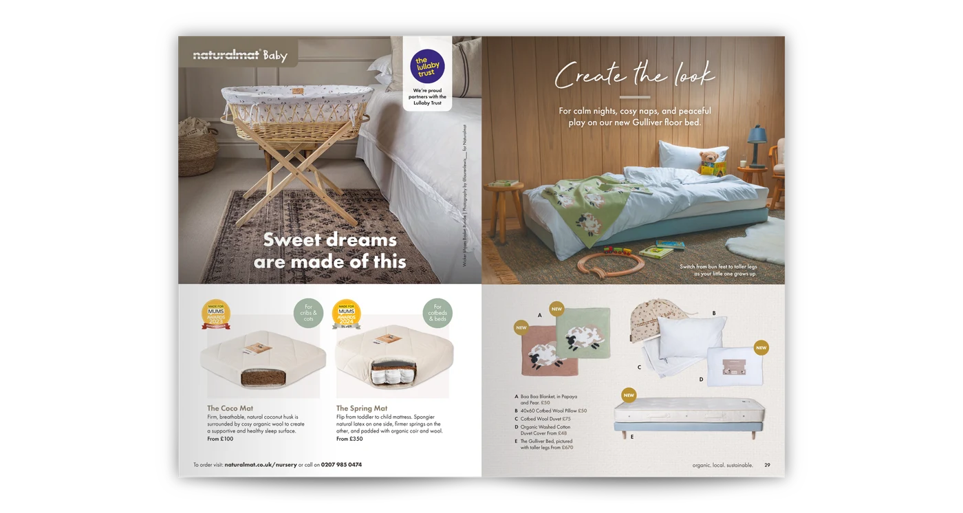 Naturalmat catalogue spread: nursery range