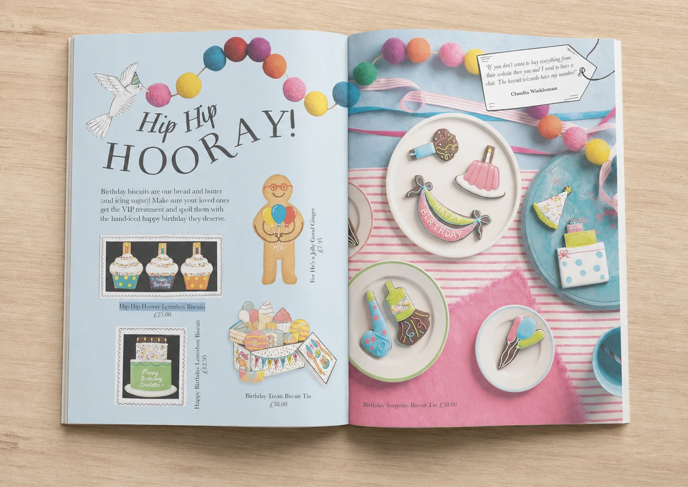 Original Biscuiteers catalogue spread with a scattered layout and no trust badges