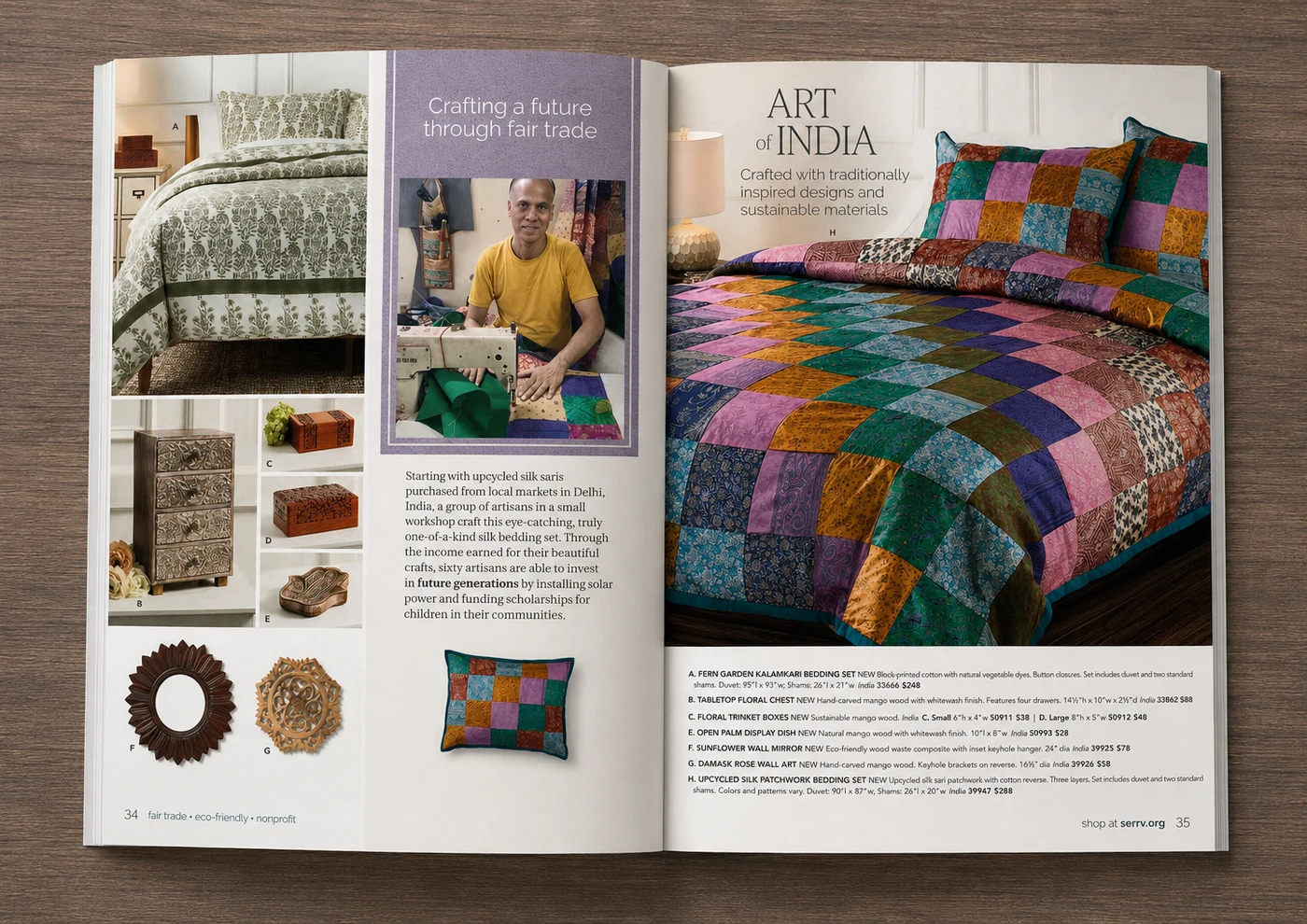 Original Serrv International catalogue spread with no headline, quote or reassurance panel