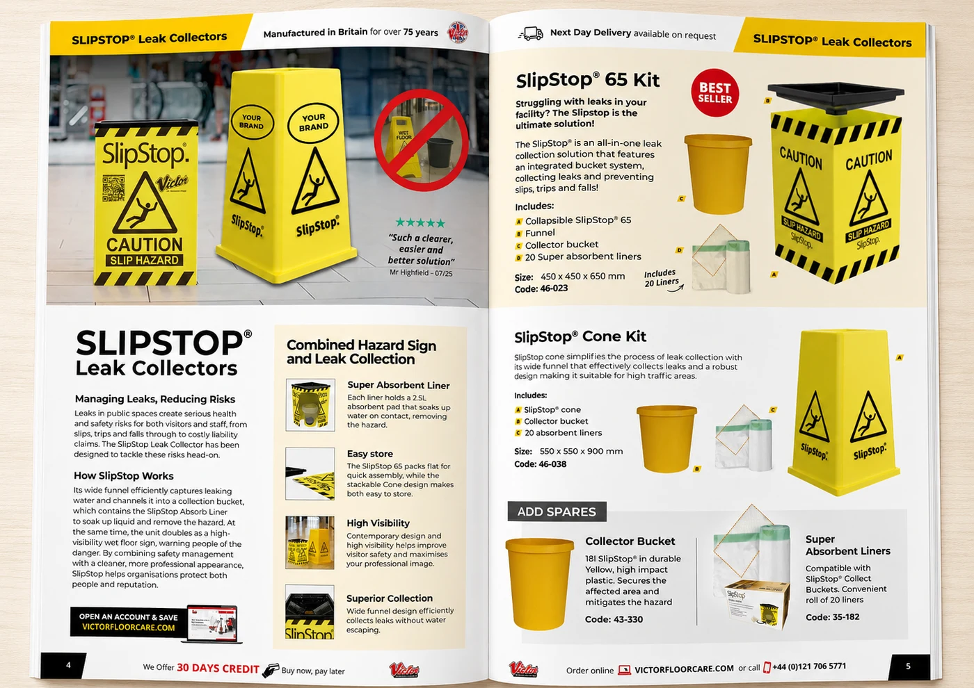 Redesigned SlipStop spread with a manufacturing trust badge, best-seller badge, customer review and cross-sell panel