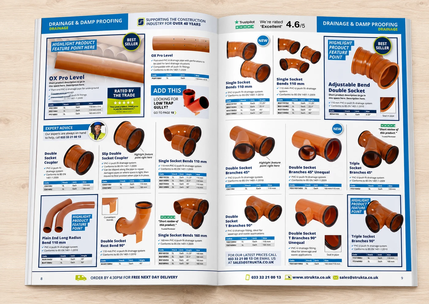 Redesigned Strukta Group spread with a Trustpilot badge, expert advice panel, feature callouts and a cross-sell prompt