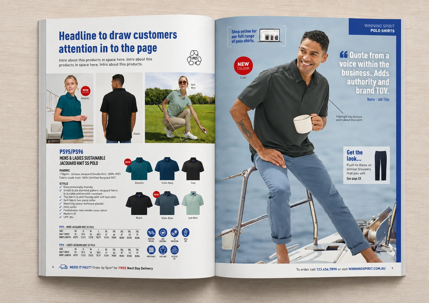 Redesigned Winning Spirit spread with a benefit-led headline, customer quote and cross-sell panel